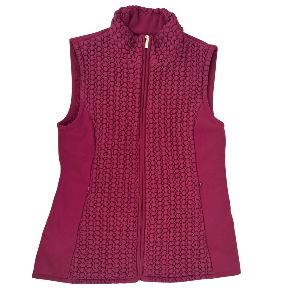 Susan Graver Women's Vest Medium Raspberry Full Zip Quilted Accents Pockets READ